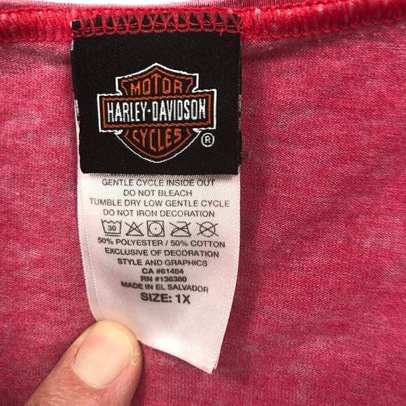 Harley-Davidson Women's V-Neck Short Sleeve Burnout Tee Heather Red Size 1X - Picture 4 of 4